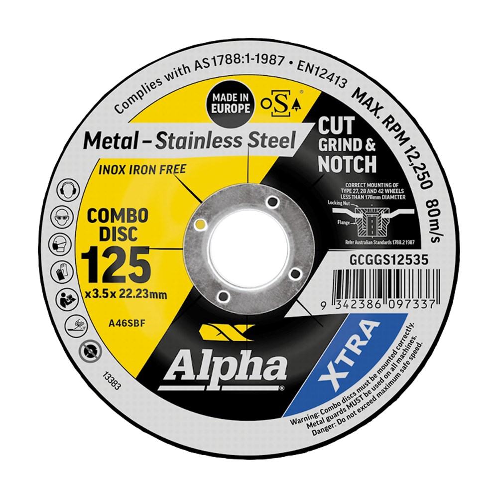 [170-GCGGS12535] Cutting Disc Cut, Grind & Notch Combo 125 x 3.5mm Stainless XTRA Bulk