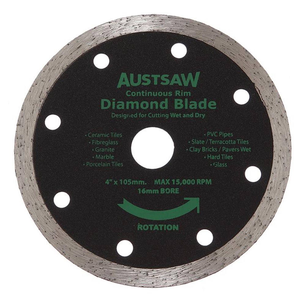 Austsaw - 103mm (4in) Diamond Blade Continuous Rim - 16mm Bore - Continuous