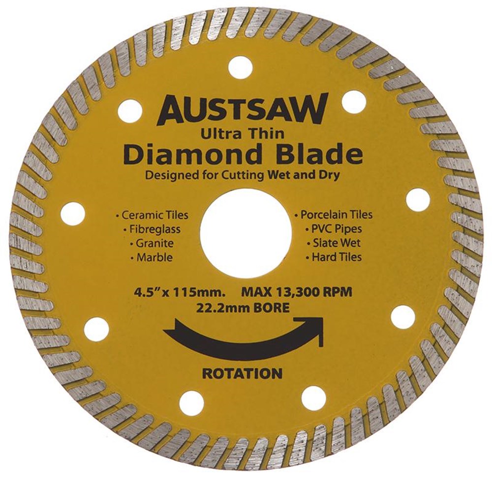 Austsaw - 115mm (4.5in) Diamond Blade Ultra Thin - 22.2mm Bore - Ultra Thin