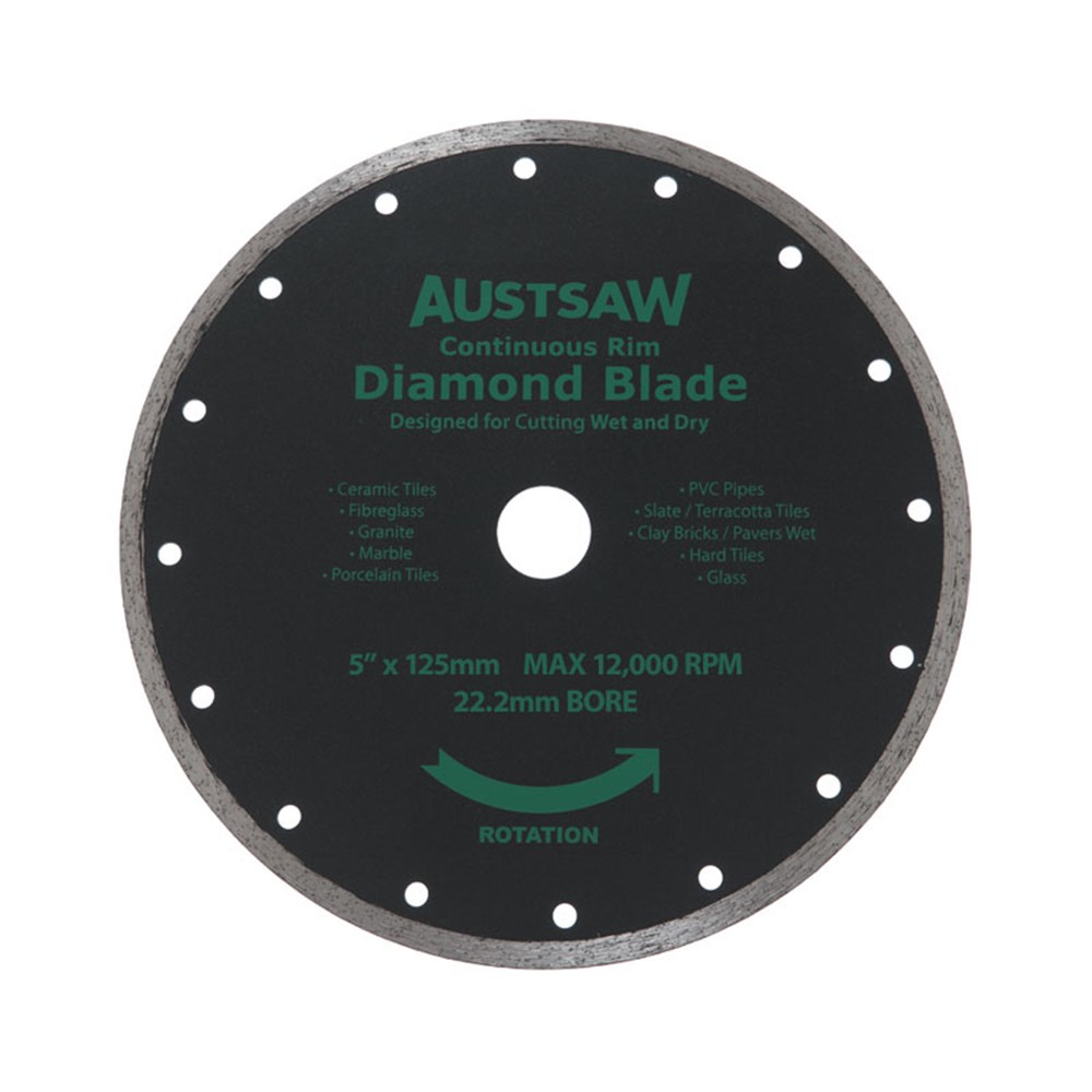 Austsaw - 125mm (5in) Diamond Blade Continuous Rim - 22.2mm Bore - Continuous