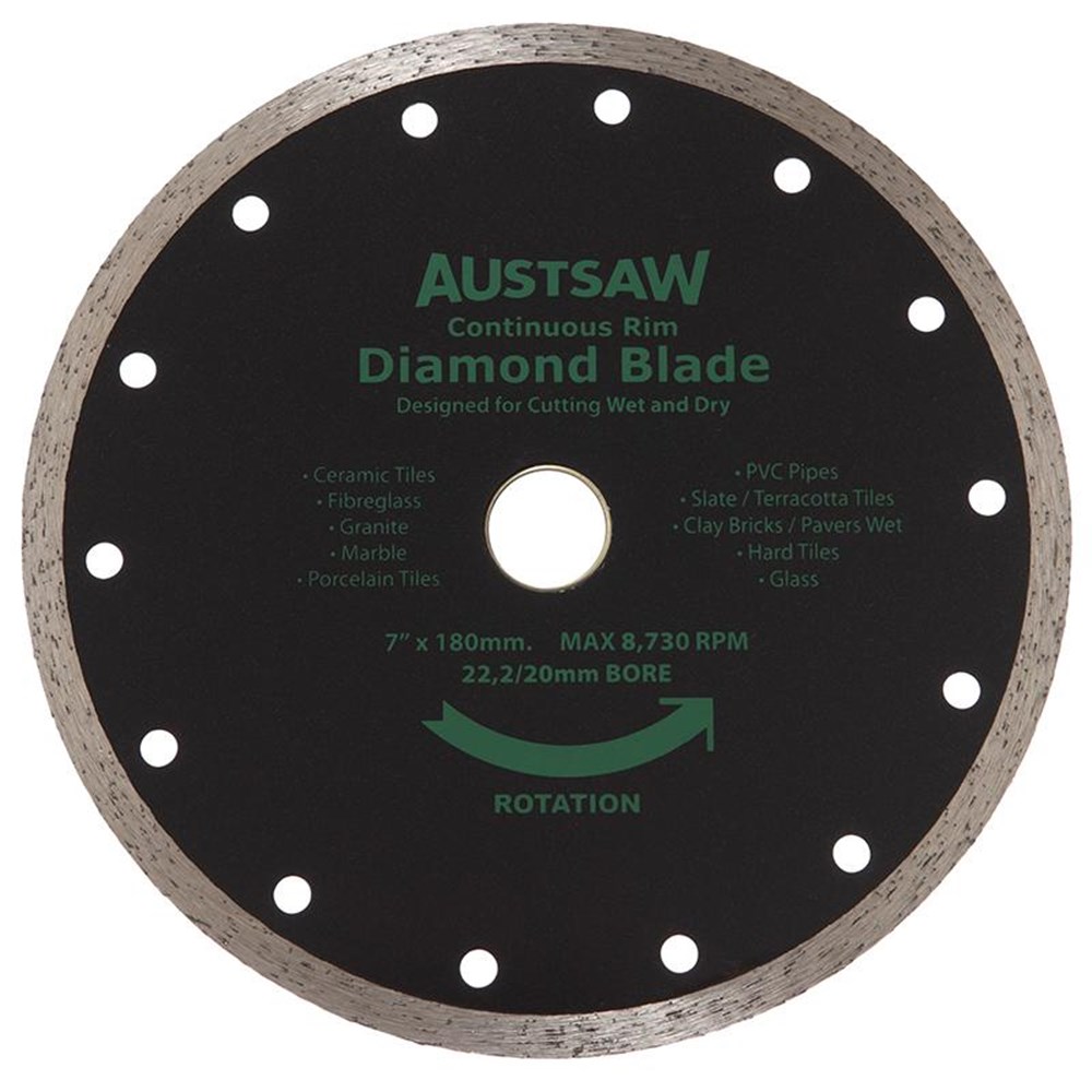 Austsaw - 185mm(7in) Diamond Blade Continuous Rim - 22.2/20mm Bore - Continuous