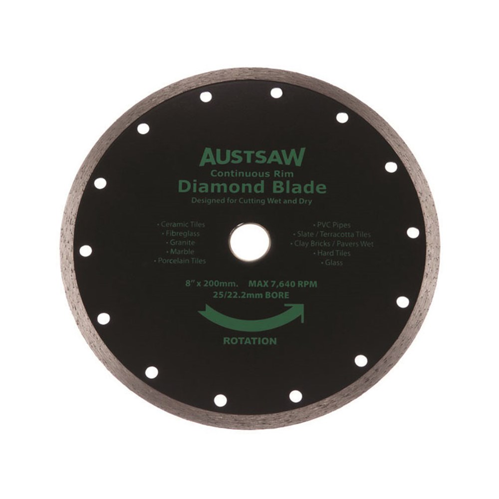 Austsaw - 200mm(8in) Diamond Blade Continuous Rim - 25/22.2mm Bore - Continuous