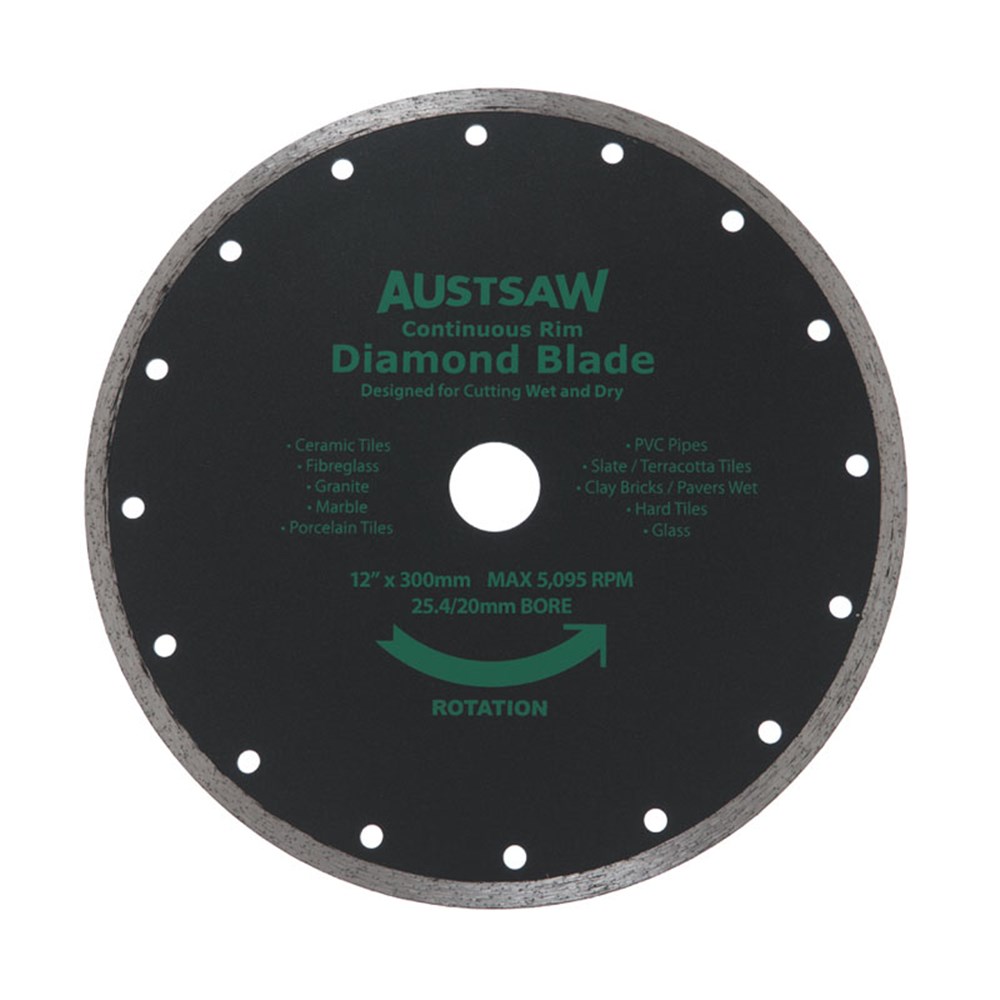 Austsaw - 300mm(12in) Diamond Blade Continuous Rim - 25.4/20mm Bore - Continuous