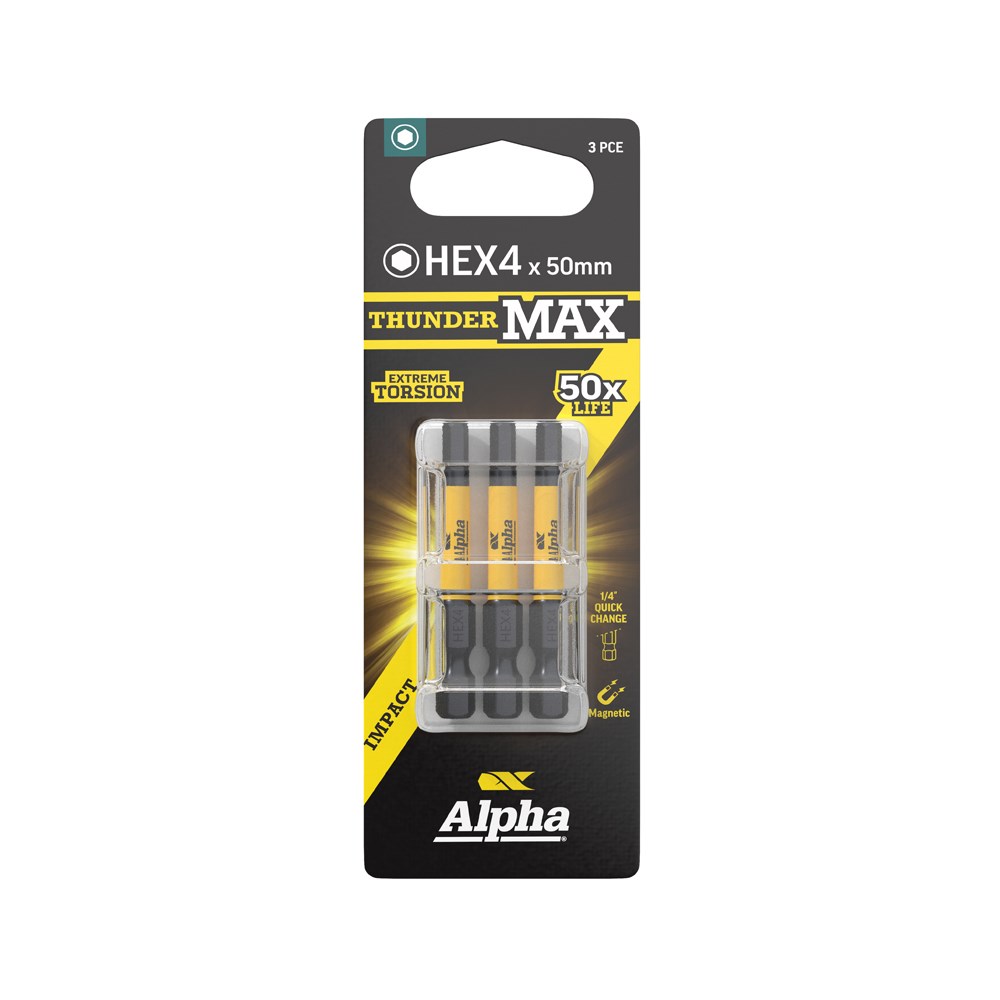 ThunderMax HEX4 x 50mm Impact Power Bit Carded | 3 Pack