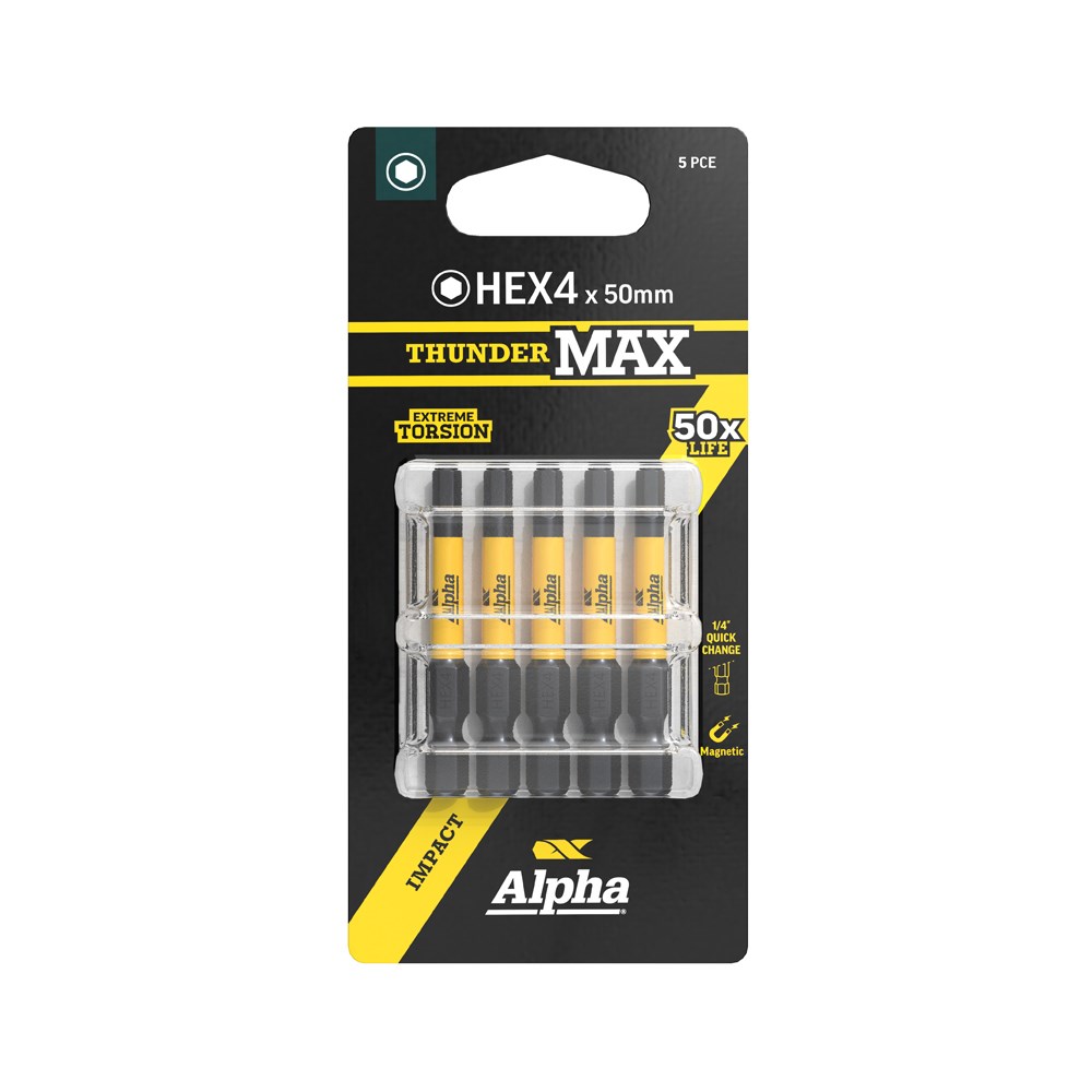 ThunderMax HEX4 x 50mm Impact Power Bit Carded | 5 Pack