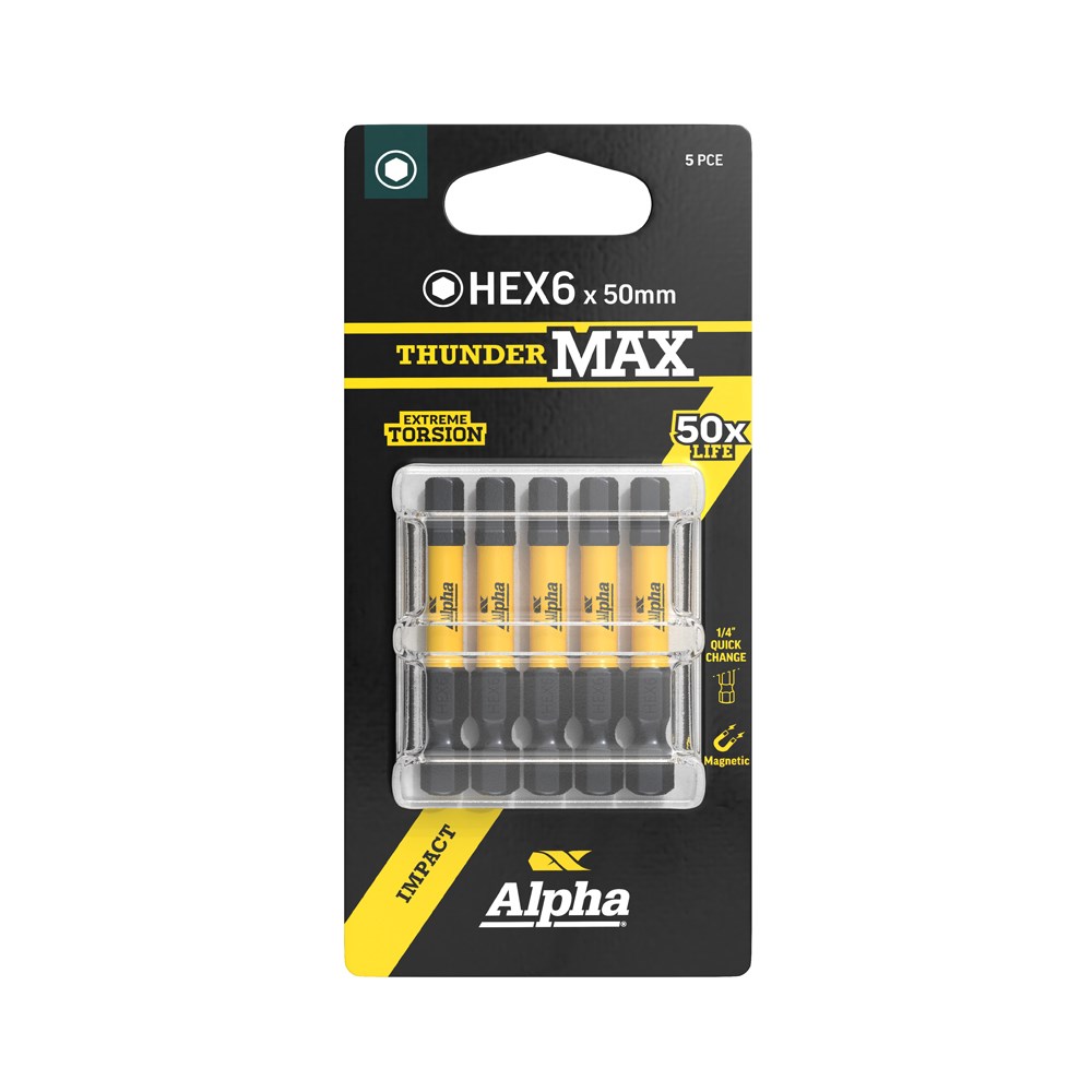 ThunderMax HEX6 x 50mm Impact Power Bit Carded | 5 Pack