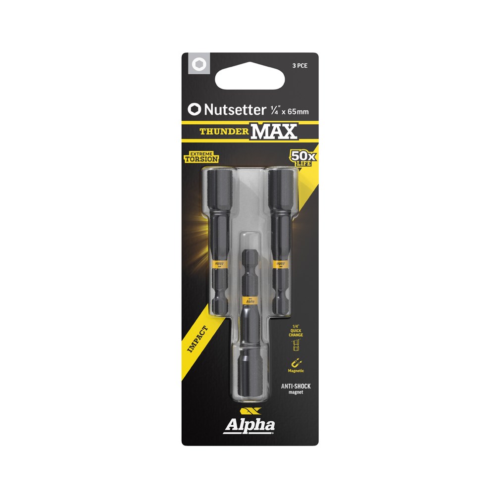 ThunderMax 1/4 Inch x 65mm Impact Magnetic Nutsetter Carded | 3 Pack