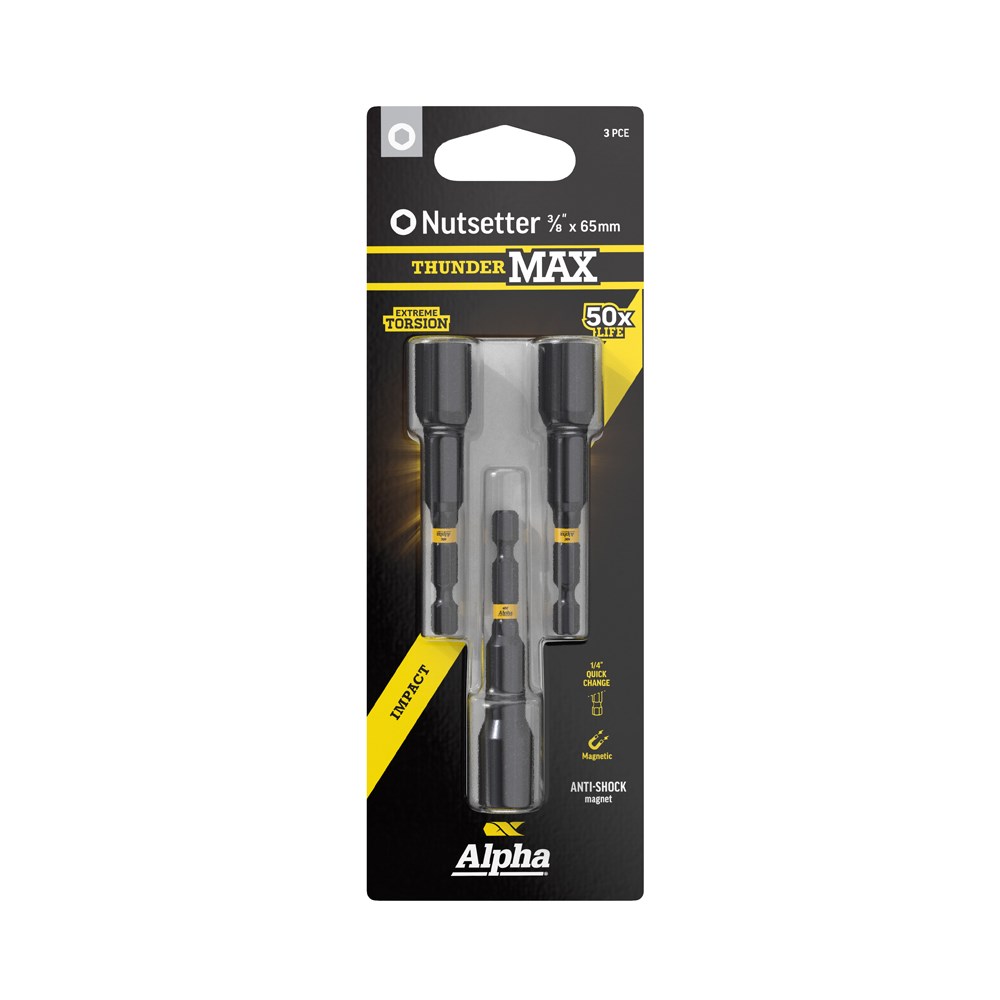 ThunderMax 3/8 Inch x 65mm Impact Magnetic Nutsetter Carded | 3 Pack