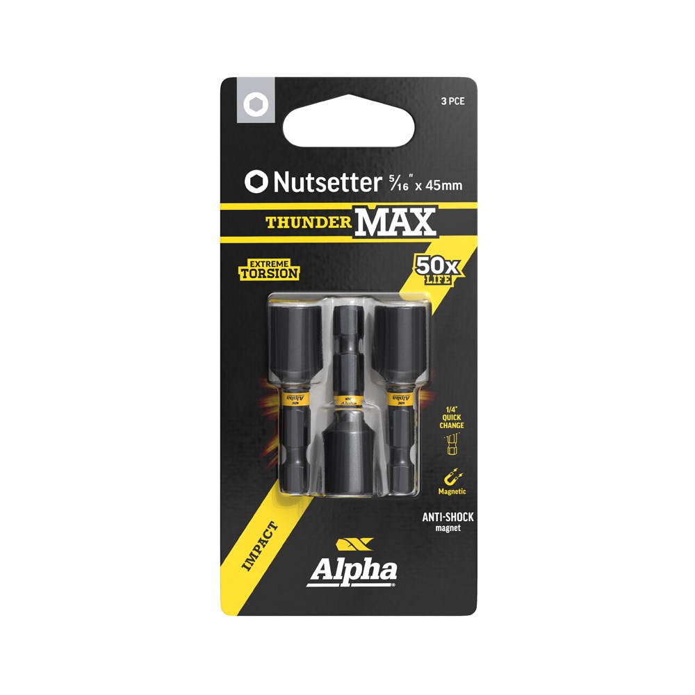 ThunderMax 5/16 Inch x 45mm Impact Magnetic Nutsetter Carded | 3 Pack