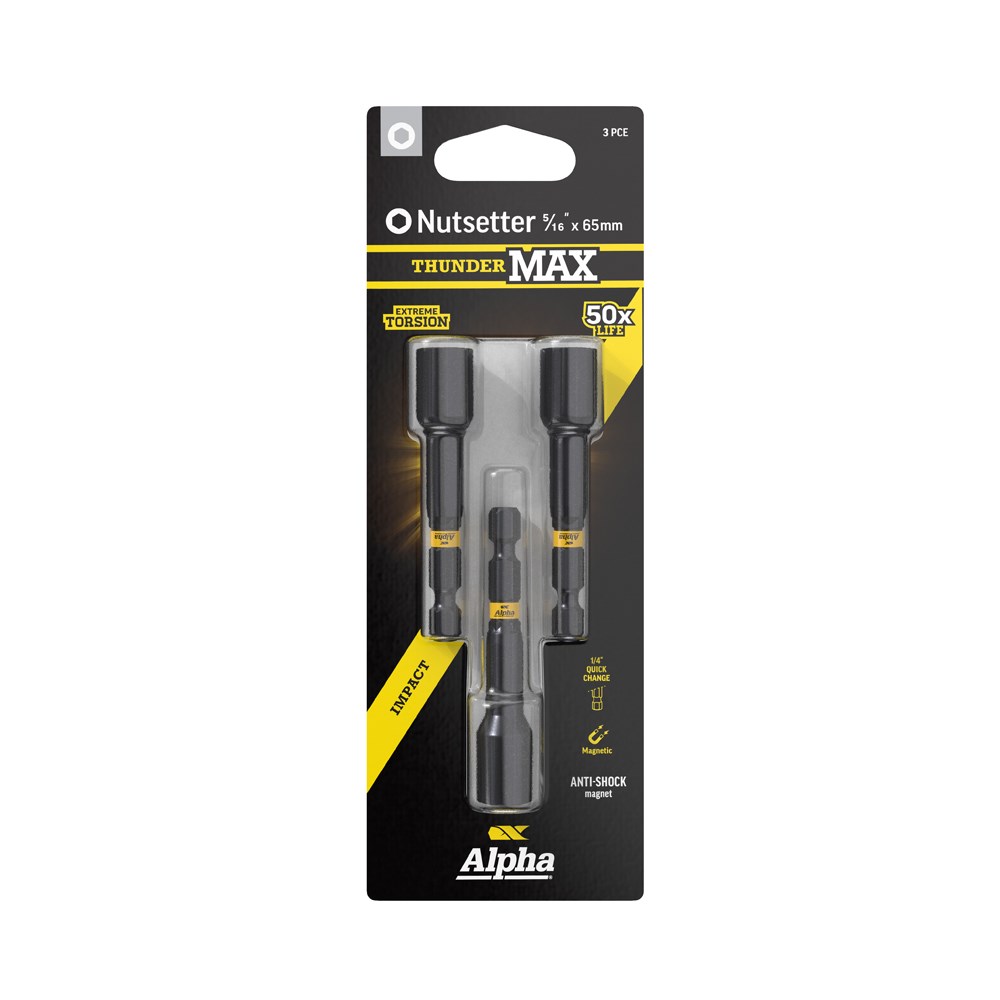 ThunderMax 5/16 Inch x 65mm Impact Magnetic Nutsetter Carded | 3 Pack