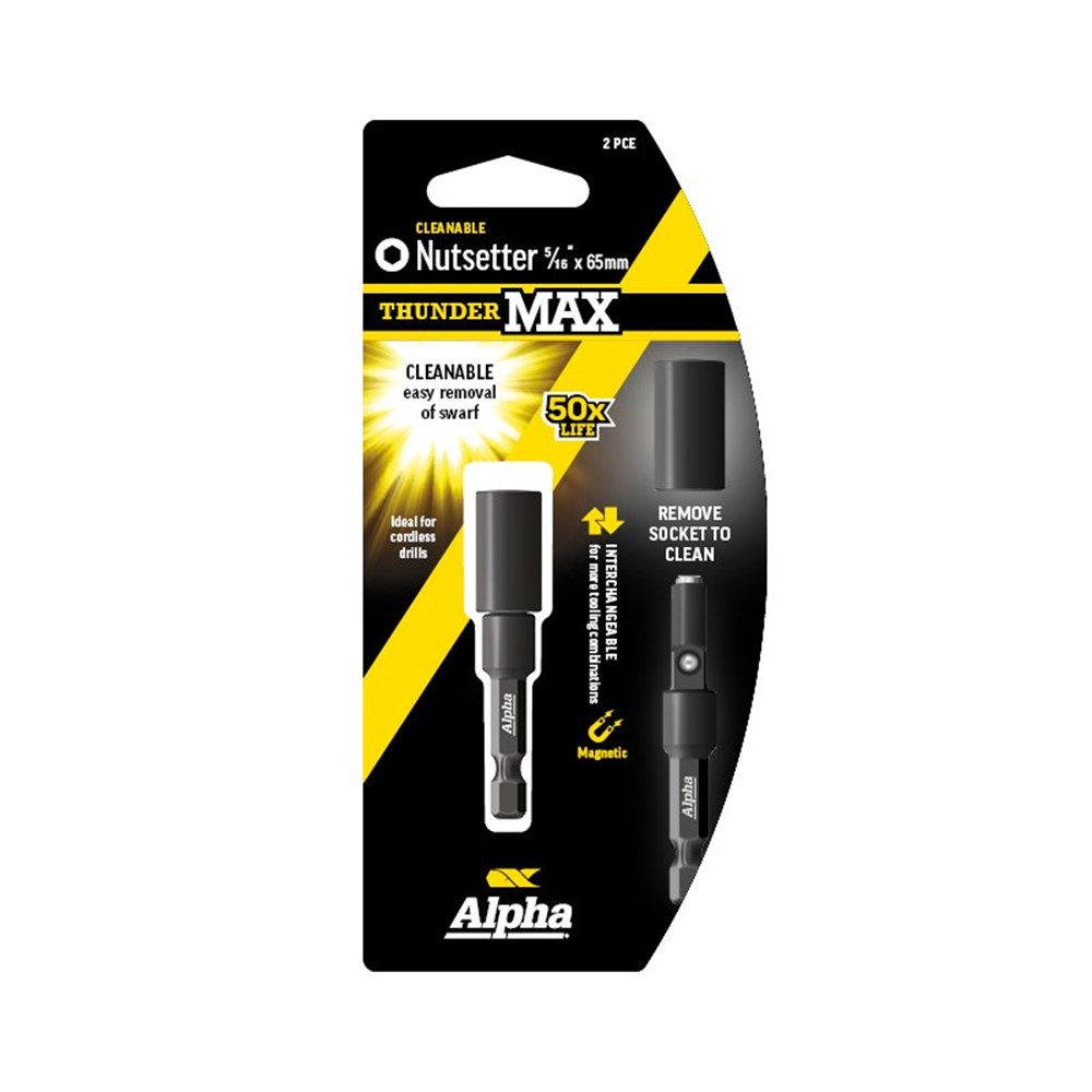 ThunderMax 5/16 Inch x 65mm Impact Magnetic Nutsetter 2 Piece Cleanable Carded