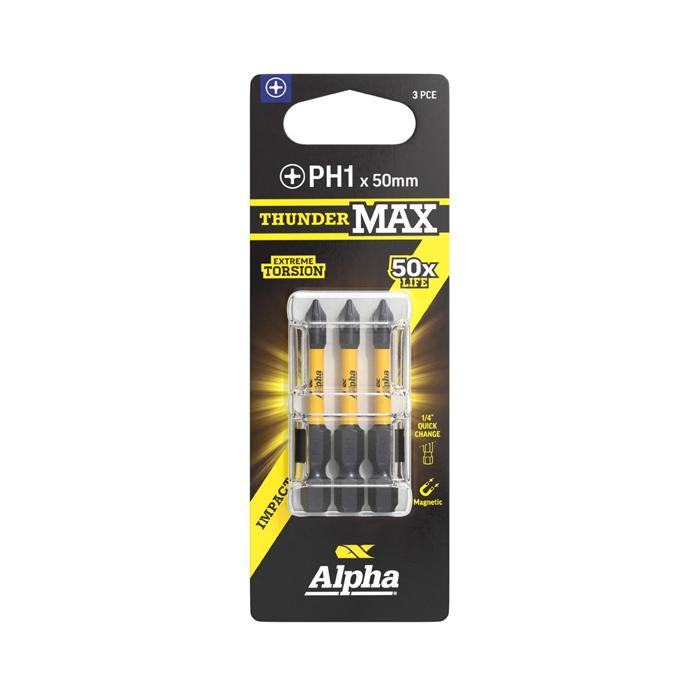 ThunderMax PH1 x 50mm Impact Power Bit Carded | 3 Pack