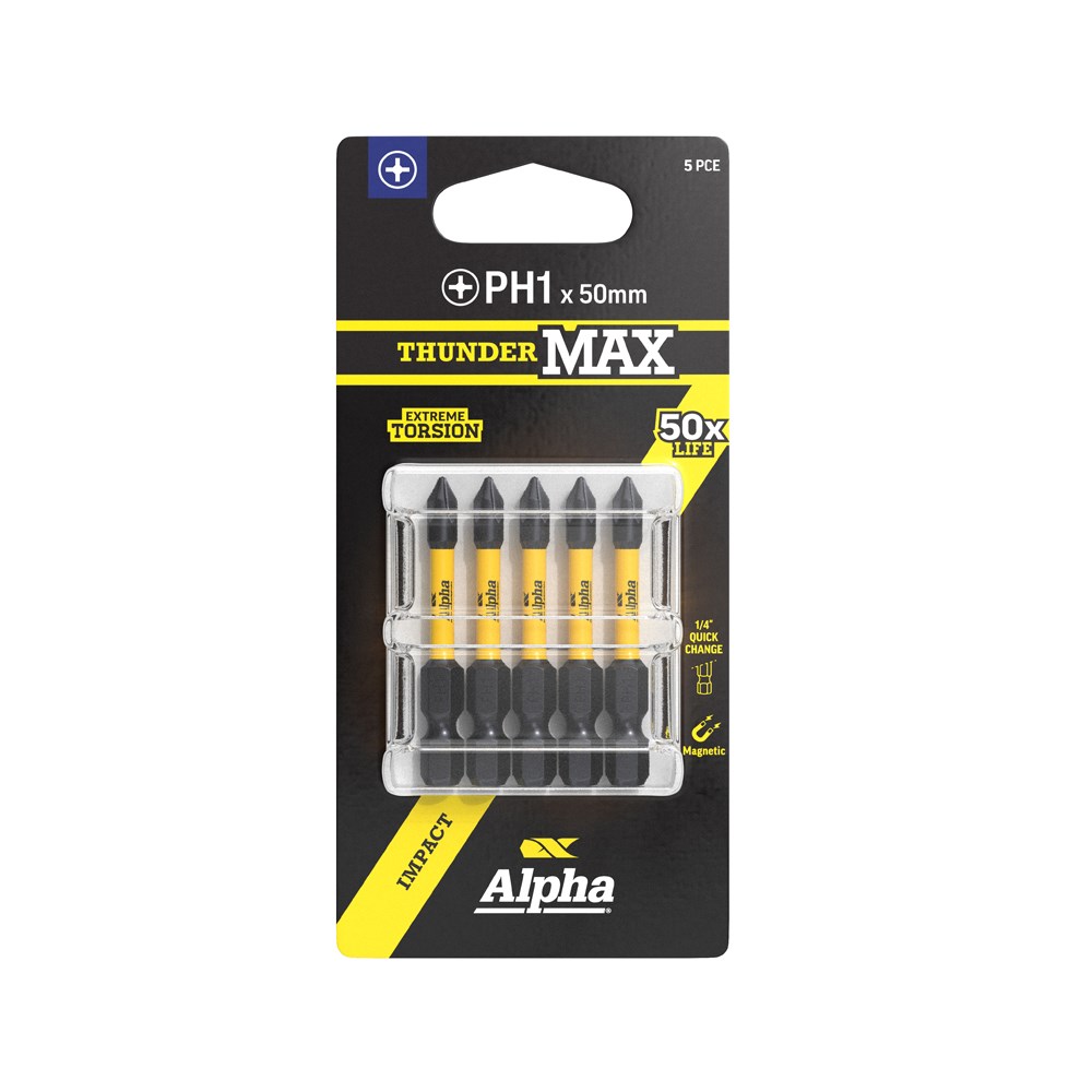 [170-CPH150SM-5] ThunderMax PH1 x 50mm Impact Power Bit Carded | 5 Pack