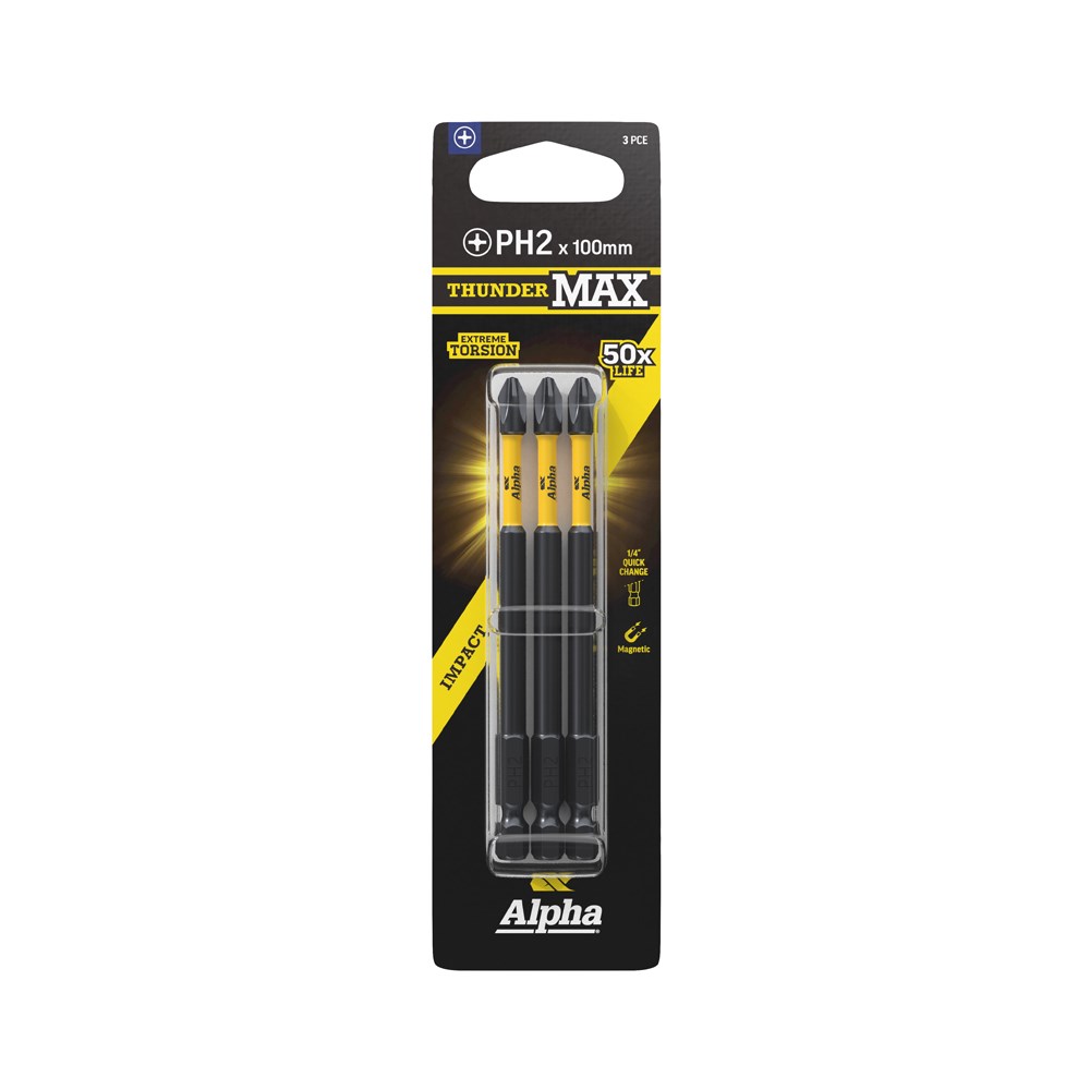 [170-CPH2100SM-3] ThunderMax PH2 x 100mm Impact Power Bit Carded | 3 Pack