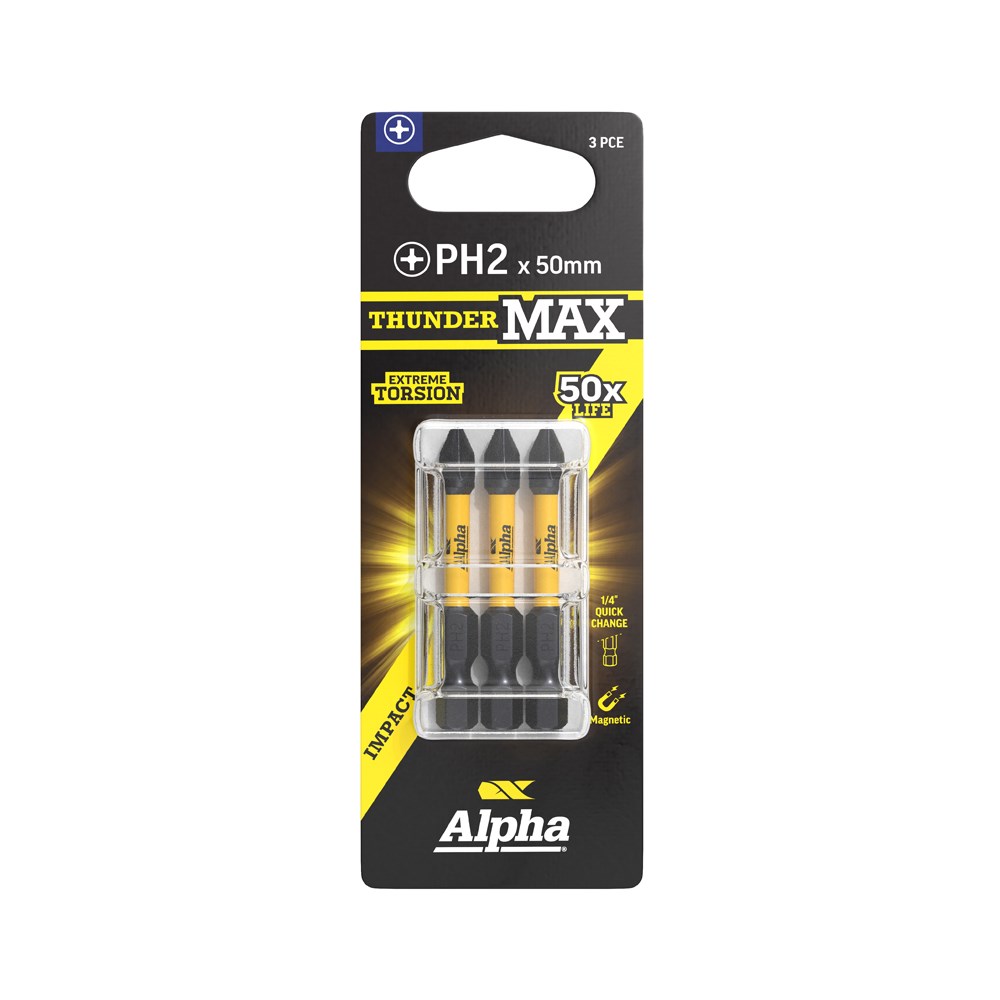 ThunderMax PH2 x 50mm Impact Power Bit Carded | 3 Pack