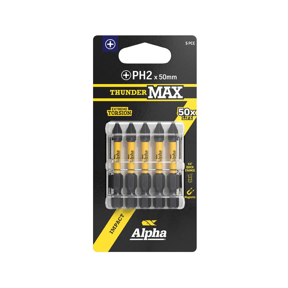 [170-CPH250SM-5] ThunderMax PH2 x 50mm Impact Power Bit Carded | 5 Pack