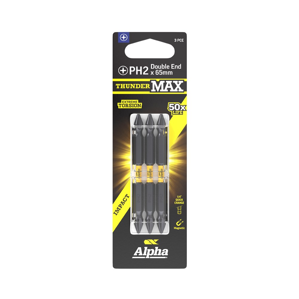 [170-CPH265DSM-3] ThunderMax PH2 x 65mm Impact Double Ended Bit Carded | 3 Pack