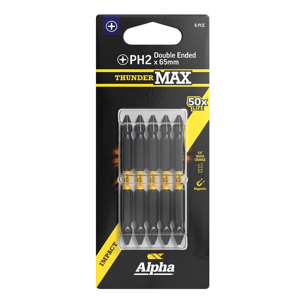 [170-CPH265DSM-5] ThunderMax PH2 x 65mm Impact Double Ended Bit Carded | 5 Pack
