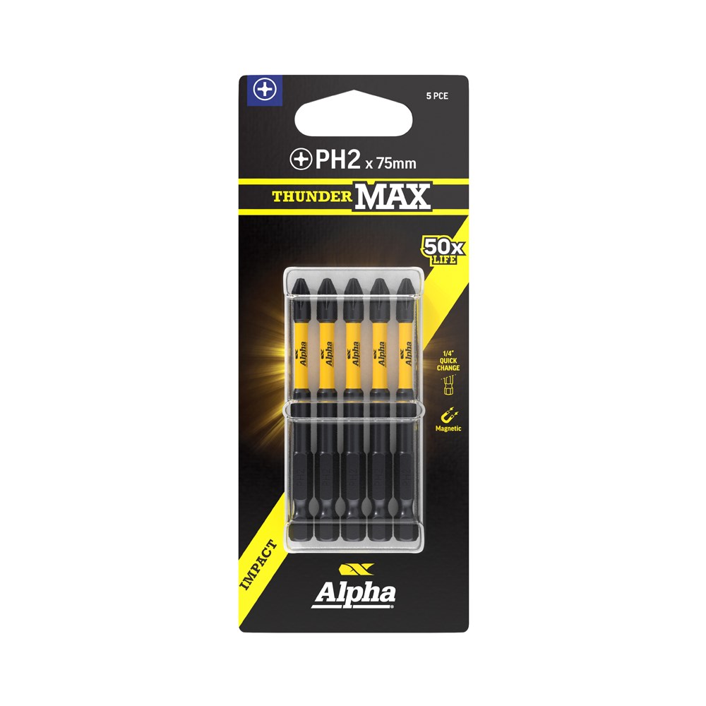 ThunderMax PH2 x 75mm Impact Power Bit Carded | 5 Pack