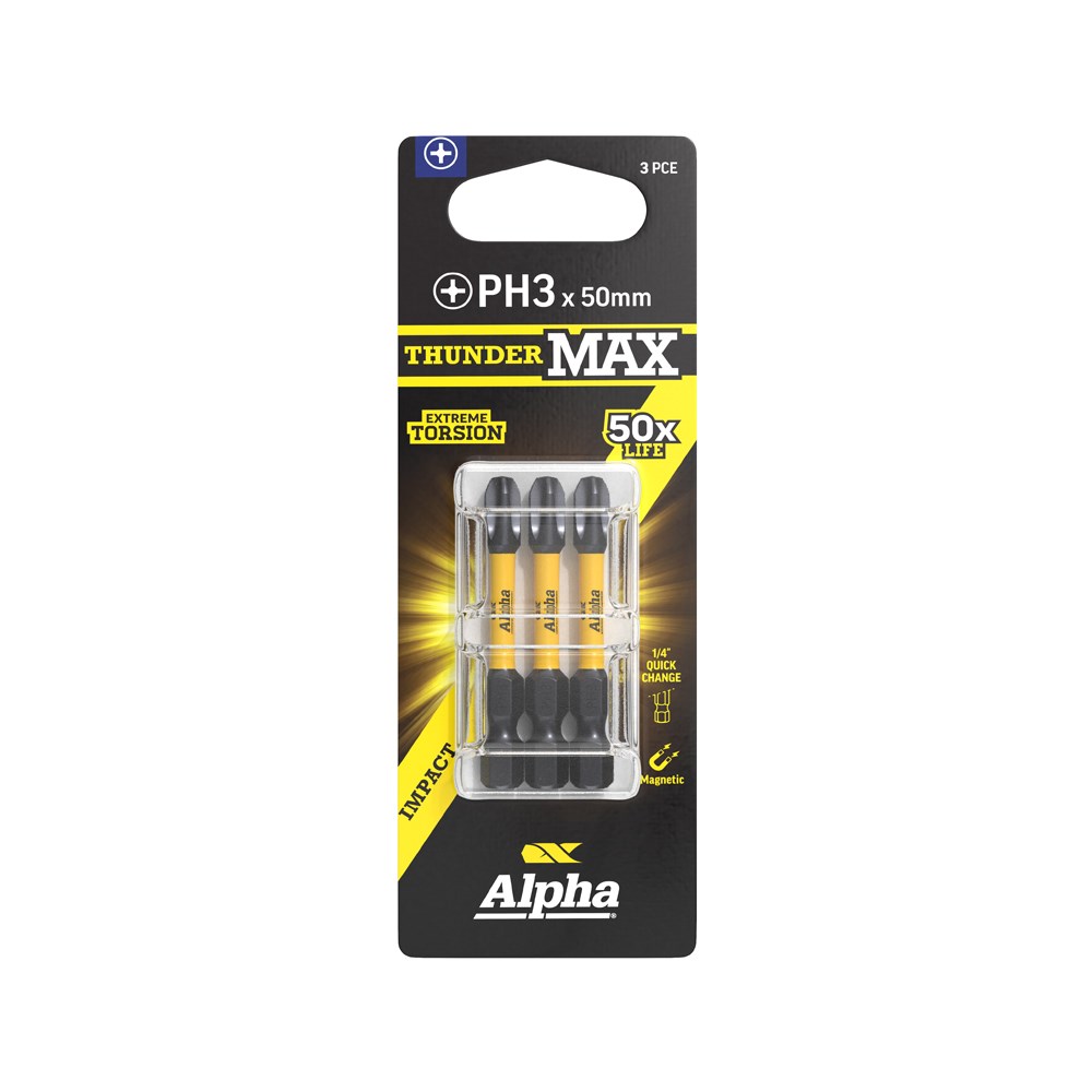 [170-CPH350SM-3] ThunderMax PH3 x 50mm Impact Power Bit Carded | 3 Pack