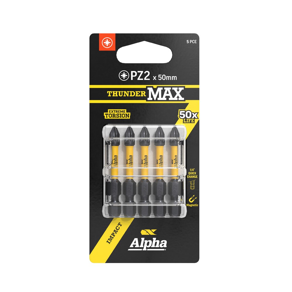 ThunderMax PZ2 x 50mm Impact Power Bit Carded | 5 Pack