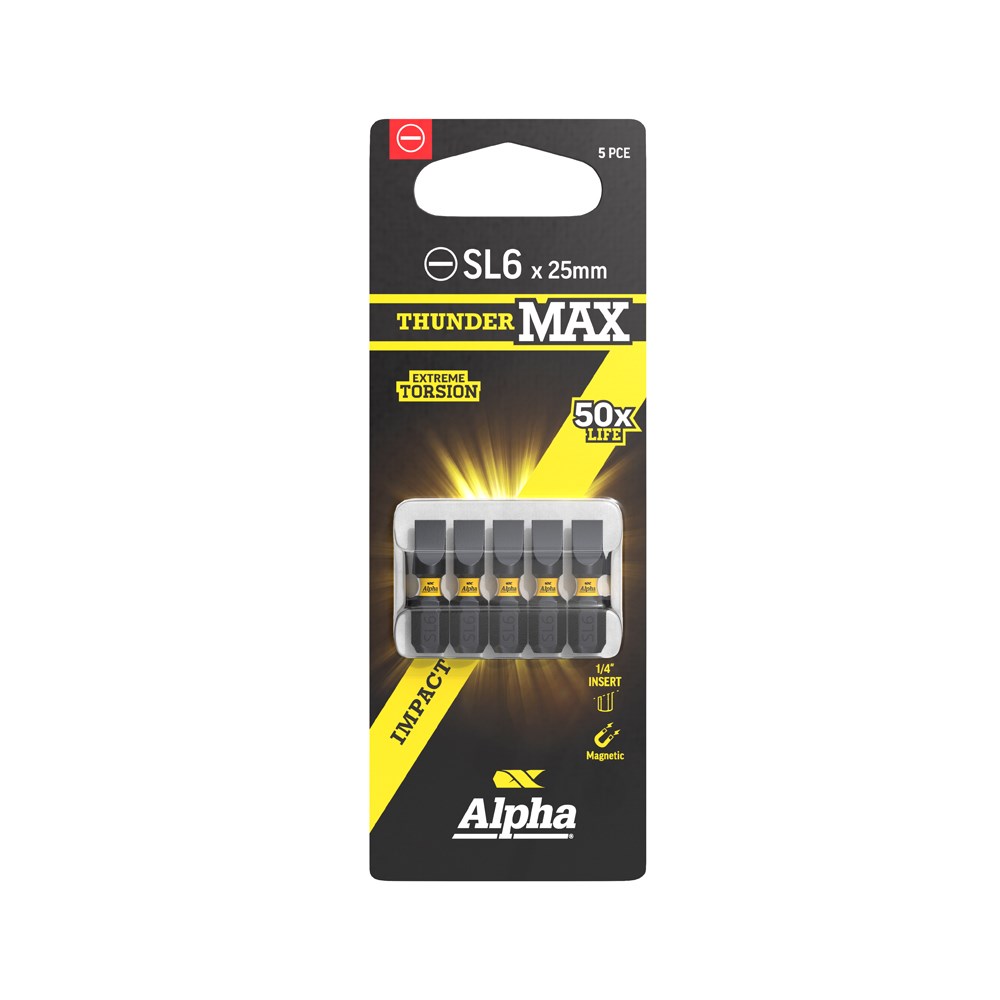 ThunderMax SL6 x 25mm Impact Insert Bit Carded | 5 Pack