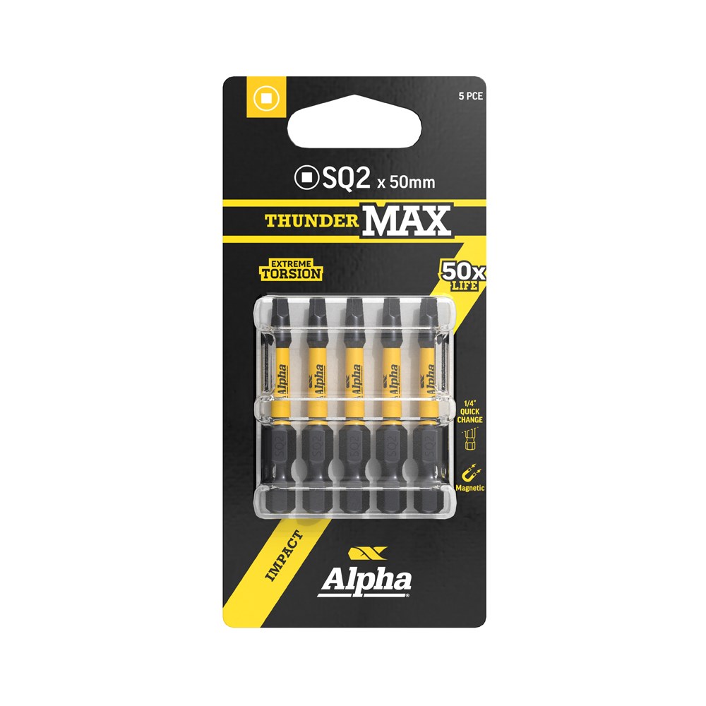 ThunderMax SQ2 x 50mm Impact Power Bit Carded | 5 Pack