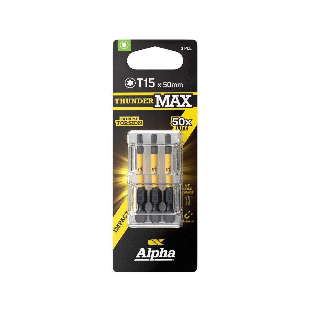 ThunderMax TX15 x 50mm Impact Power Bit Carded | 3 Pack
