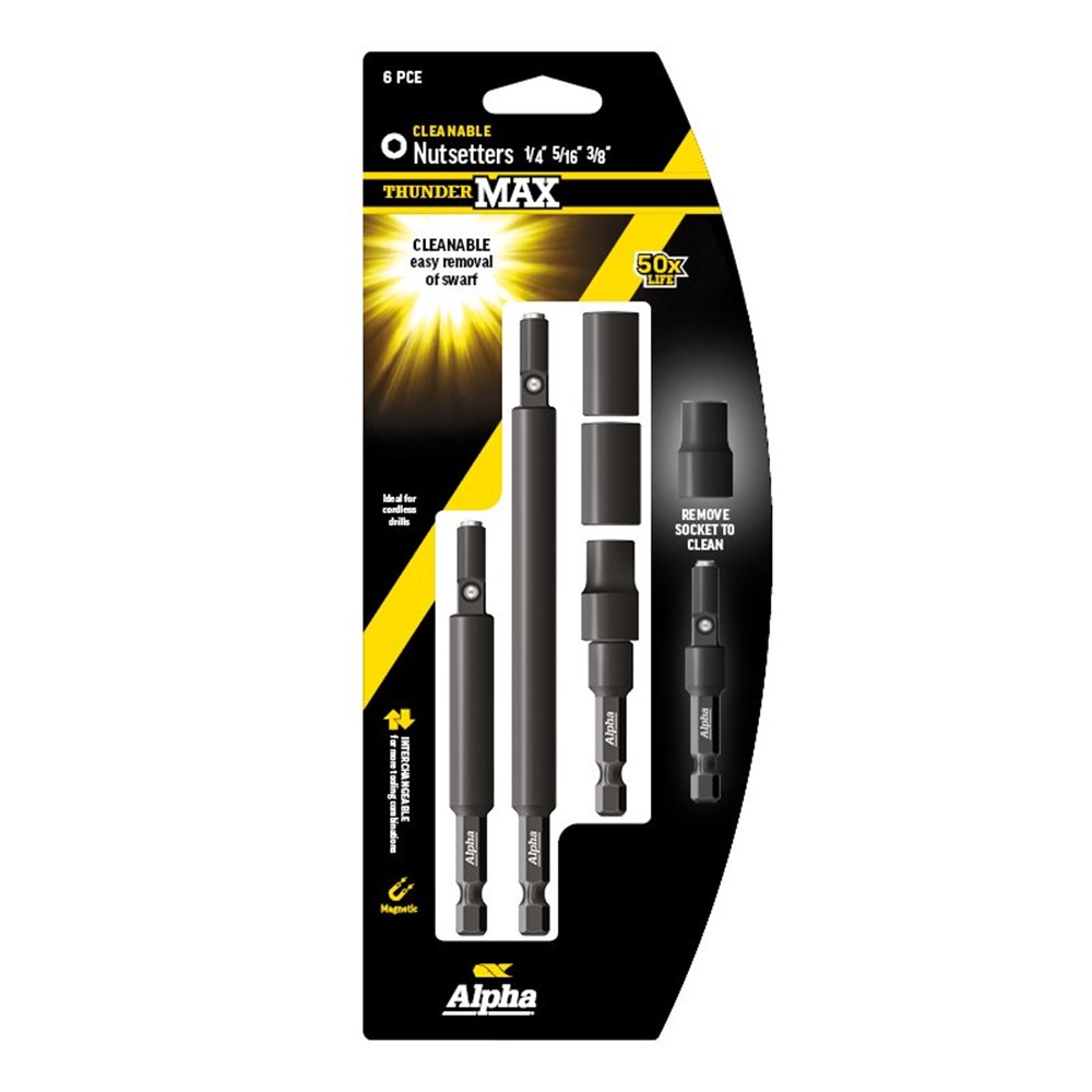 [170-NSSMC-SET6] ThunderMax Cleanable Nutsetter Kit 1/4in, 5/16 Inch & 3/8 Inch - 6 Pieces.