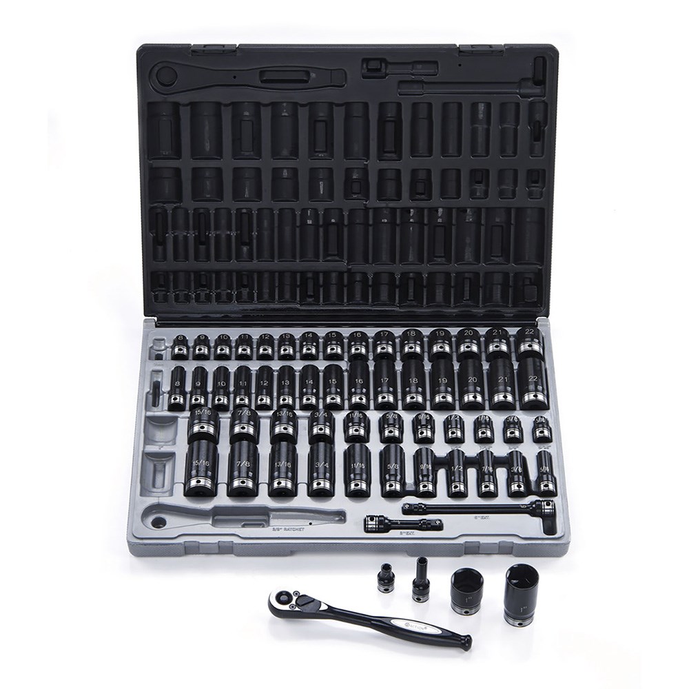 59 Piece 3/8 Inch Drive 6-Point Metric & Imperial, Standard & Deep Socket Set Dual Action