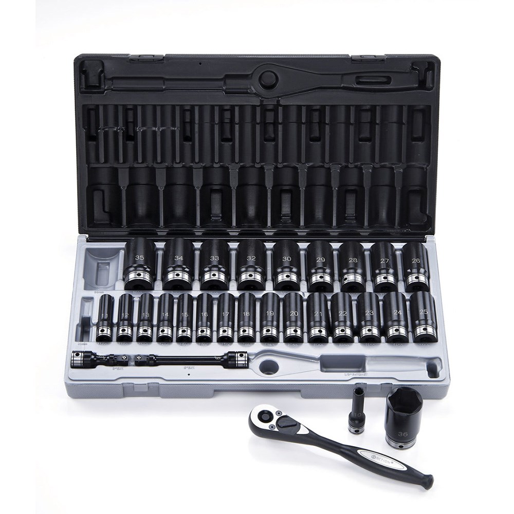 29 Piece 1/2 Drive 6-Point Metric, Deep Socket Set Dual Action