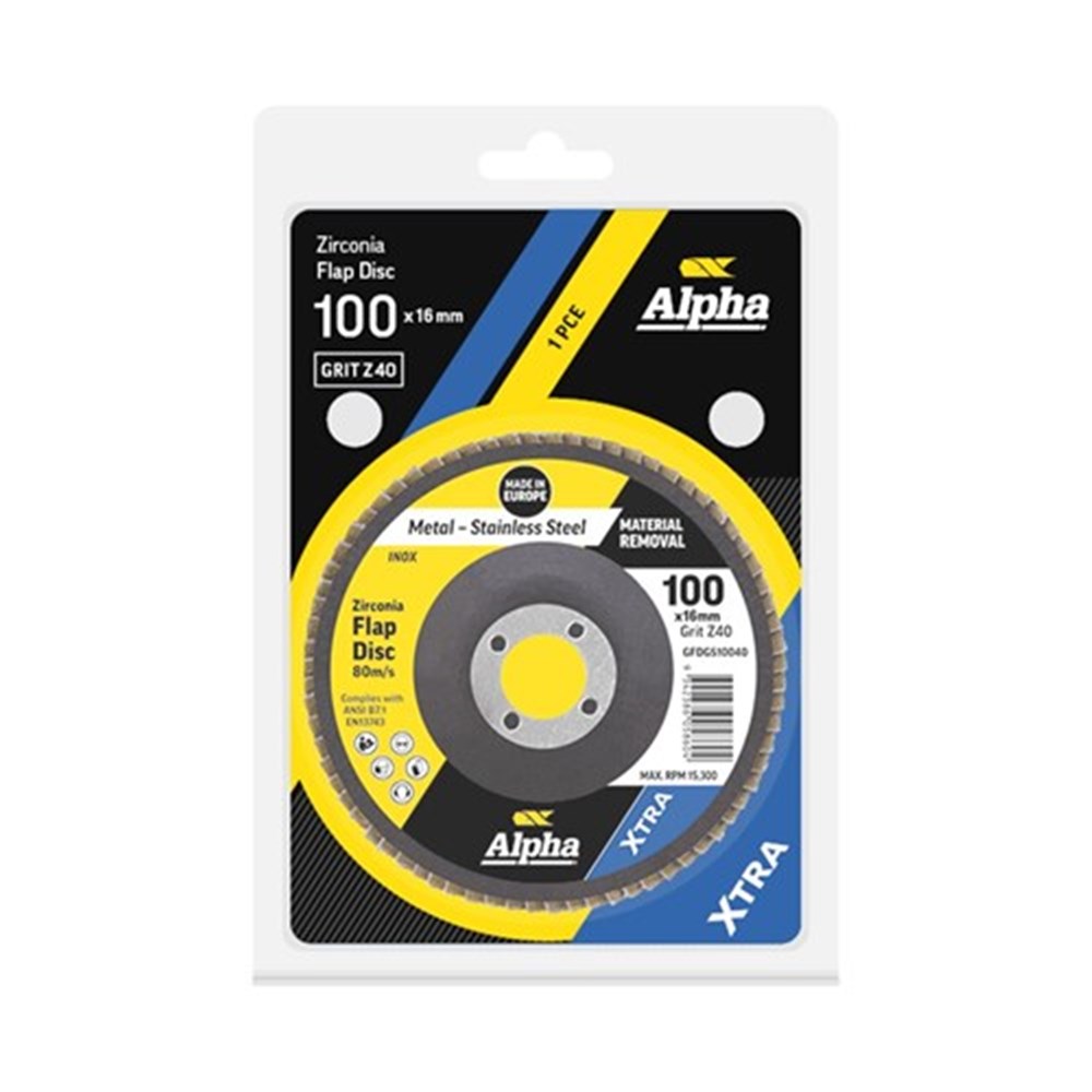 Flap Disc 100mm Z40 Grit Zirconia Xtra Carded (Pk 1)