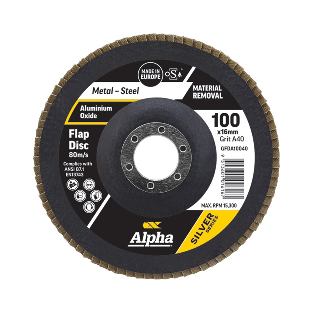 [170-GFDA10040] Flap Disc 100mm A40 Grit | Alox Silver Series Bulk