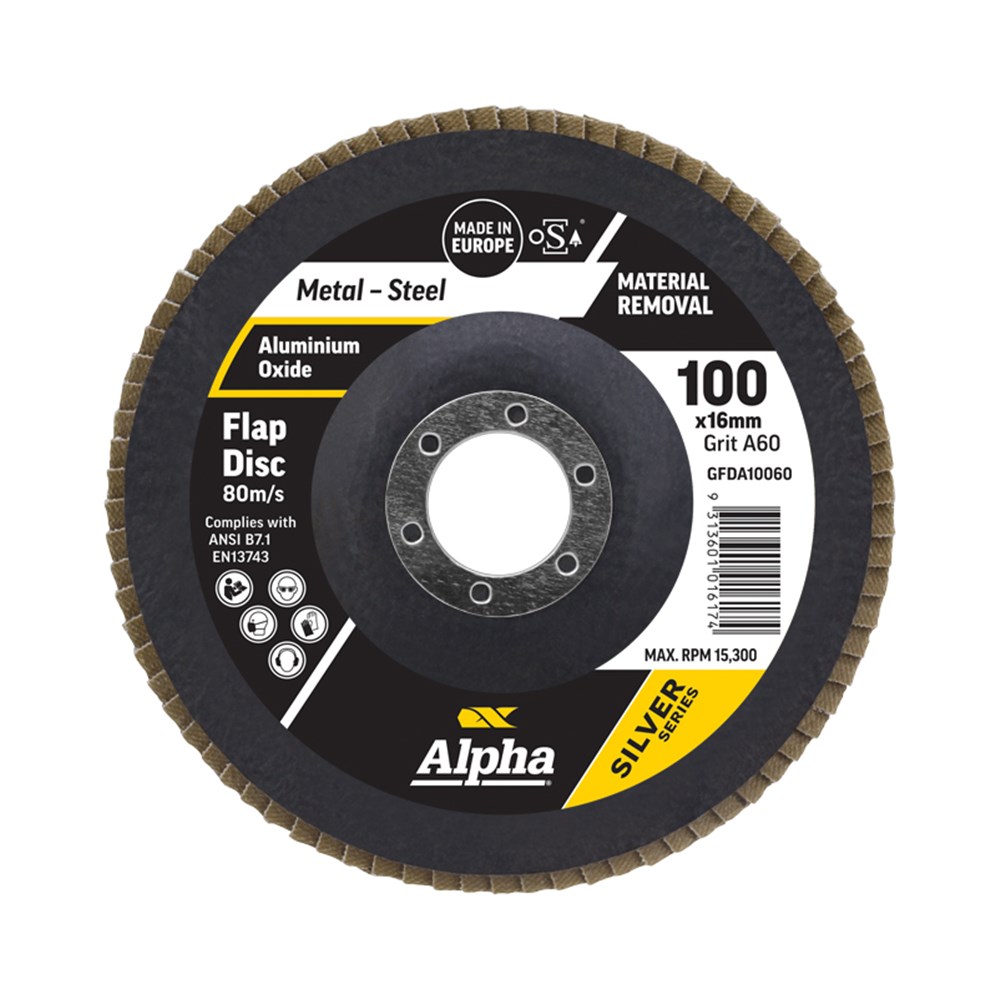 [170-GFDA10060] Flap Disc 100mm A60 Grit | Alox Silver Series Bulk