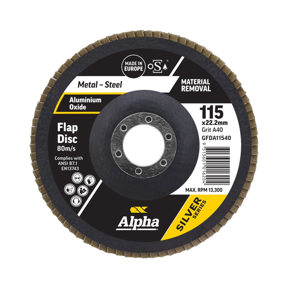 [170-GFDA11540] Flap Disc 115mm A40 Grit | Alox Silver Series Bulk