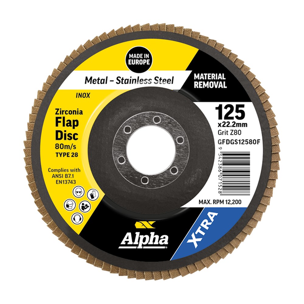 Flap Disc 125mm Z80 Grit Zirconia Type 28 Flat Xtra