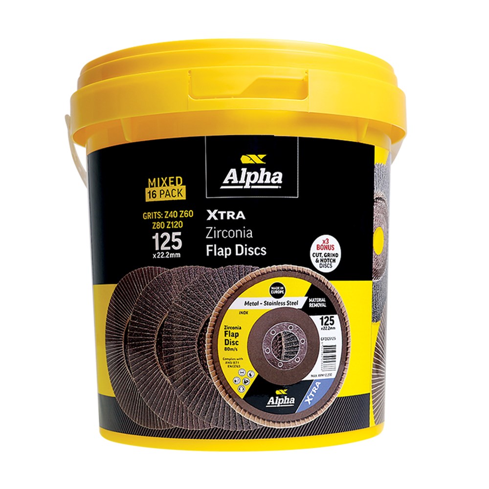 [170-GFDGS125-TUBMIX] Flap Disc 125mm MIX Grit Zirconia Xtra Tub (Pk 16) Bonus GCGGS12535 x 3