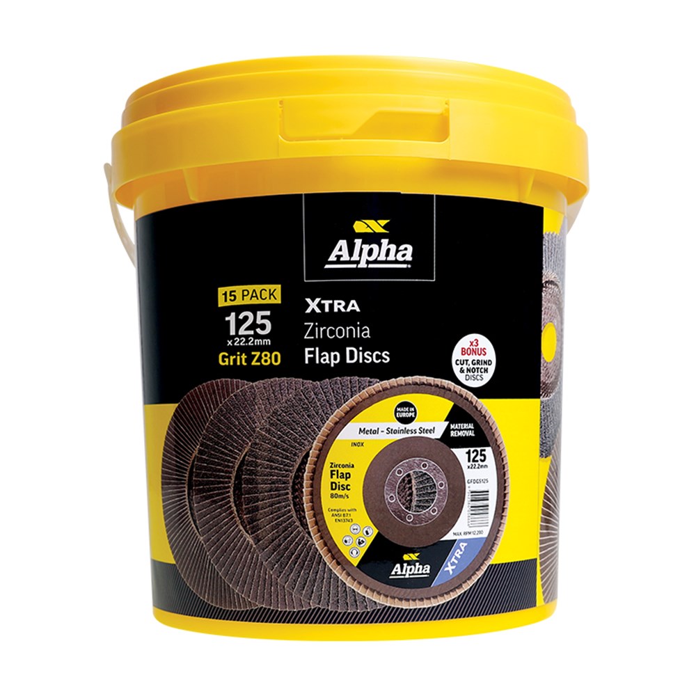 [170-GFDGS125-TUBZ80] Flap Disc 125mm Z80 Grit Zirconia Xtra Tub (Pk 15) Bonus GCGGS12535 x 3