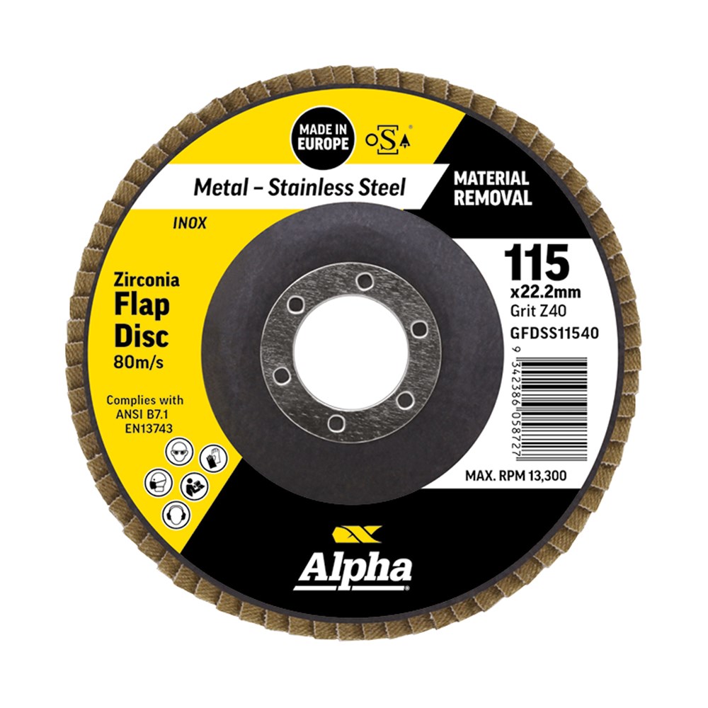 [170-GFDSS11540] Flap Disc 115mm Z40 Grit Zirconia Alpha Bulk
