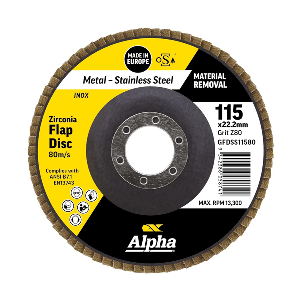 [170-GFDSS11580] Flap Disc 115mm Z80 Grit Zirconia Alpha Bulk