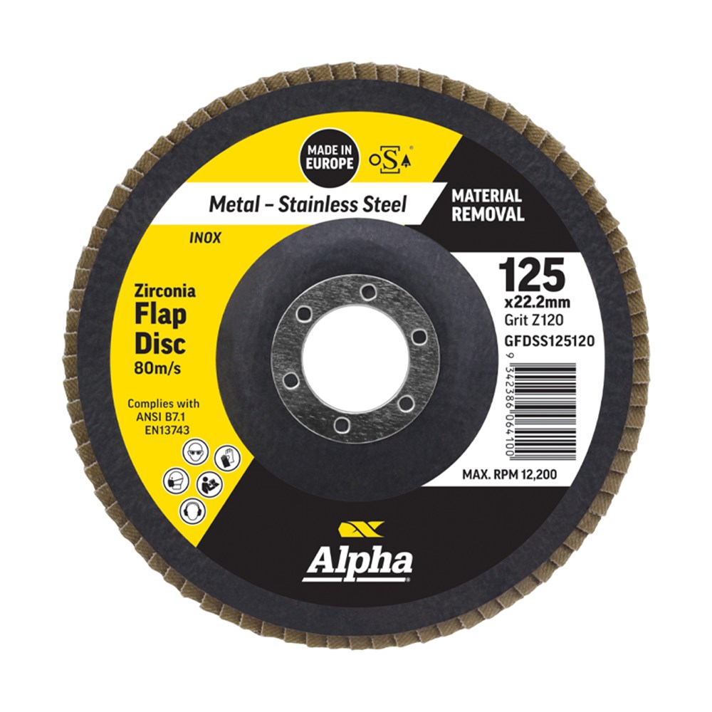 [170-GFDSS125120] Flap Disc 125mm Z120 Grit Zirconia Alpha Bulk