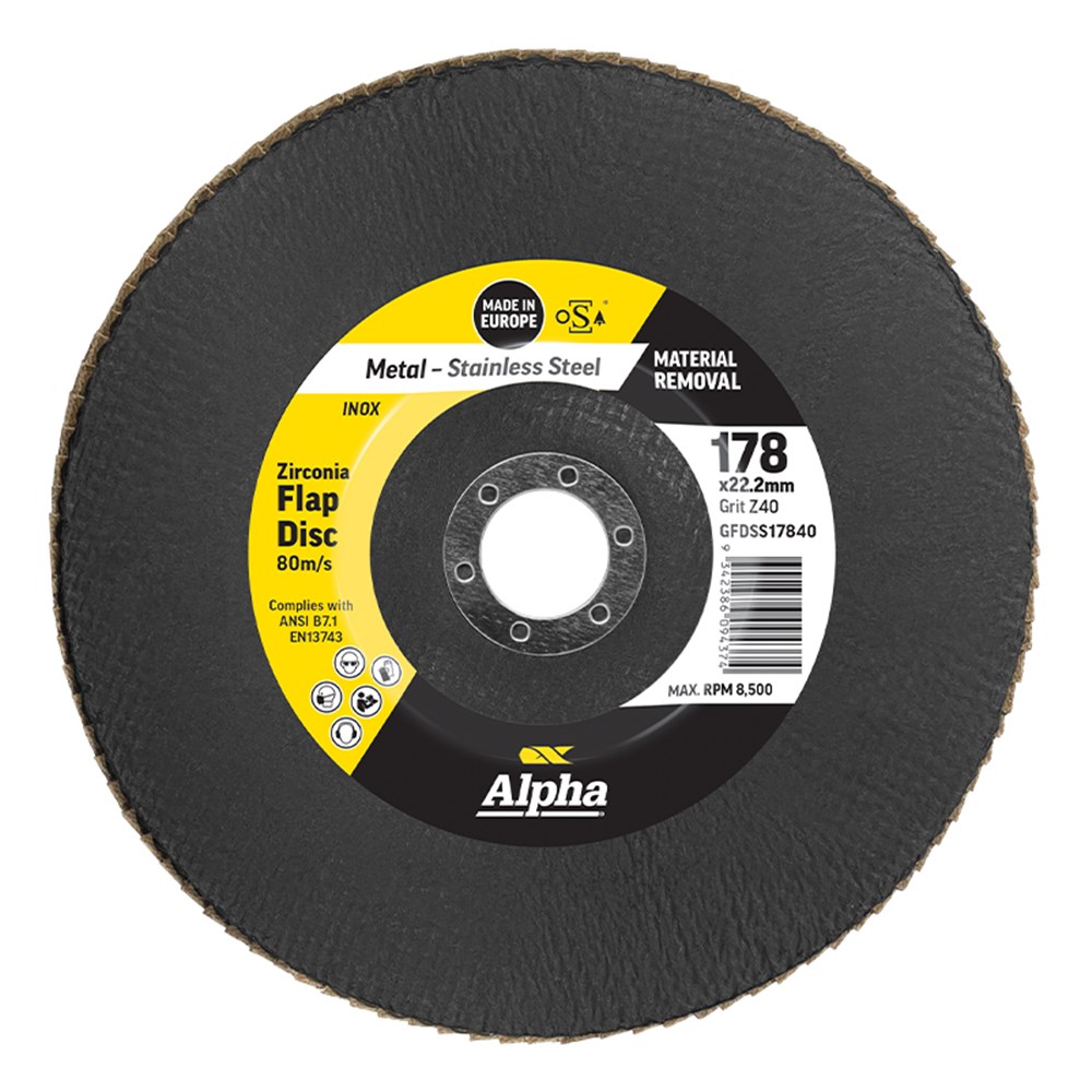 [170-GFDSS17840] Flap Disc 178mm Z40 Grit Zirconia Alpha Bulk
