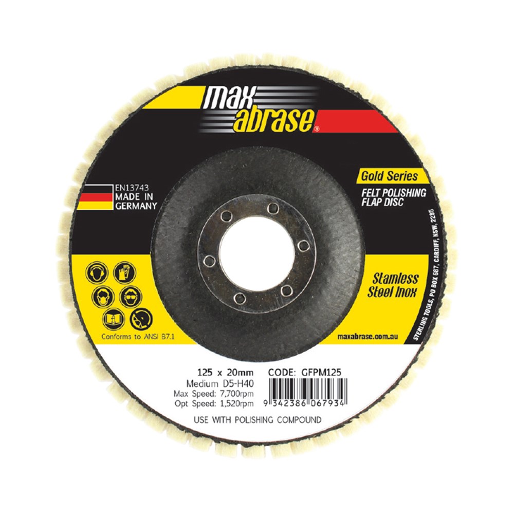 [170-GFPM125] Felt Polishing Flap Disc 125mm Medium D5-H40 Bulk