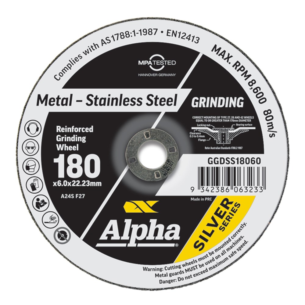 [170-GGDSS18060] Grinding Disc 180 x 6mm Stainless Silver Series Bulk