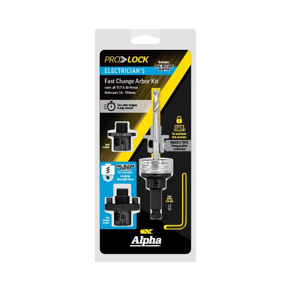 [170-ARB-2SQCK] Alpha Pro Lock Quick Change Stepped Electricians Holesaw Arbor Kit