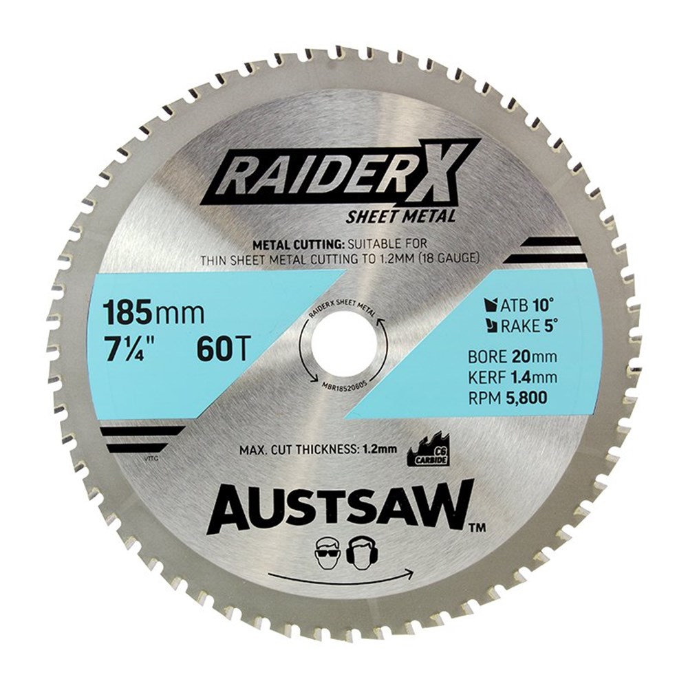 Austsaw RaiderX Sheet Metal Blade 185mm x 20 x 60T TCT