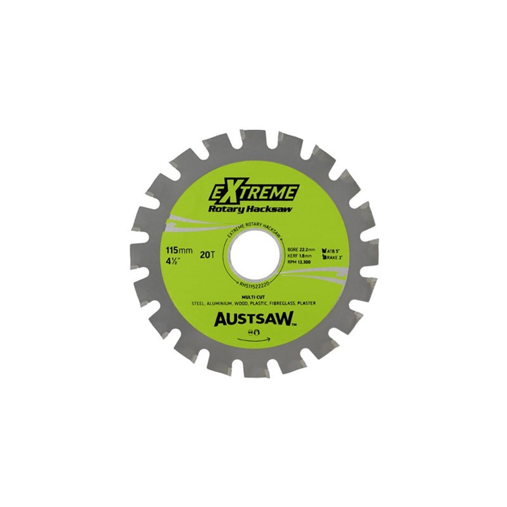 Austsaw - 115mm (4.5in) Rotary Hacksaw Blade - 22.2mm Bore - 20 Teeth