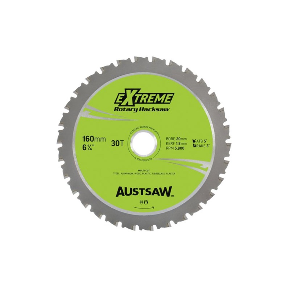 Austsaw - 160mm (6 1/4in) Rotary Hacksaw Blade - 20mm Bore - 30 Teeth
