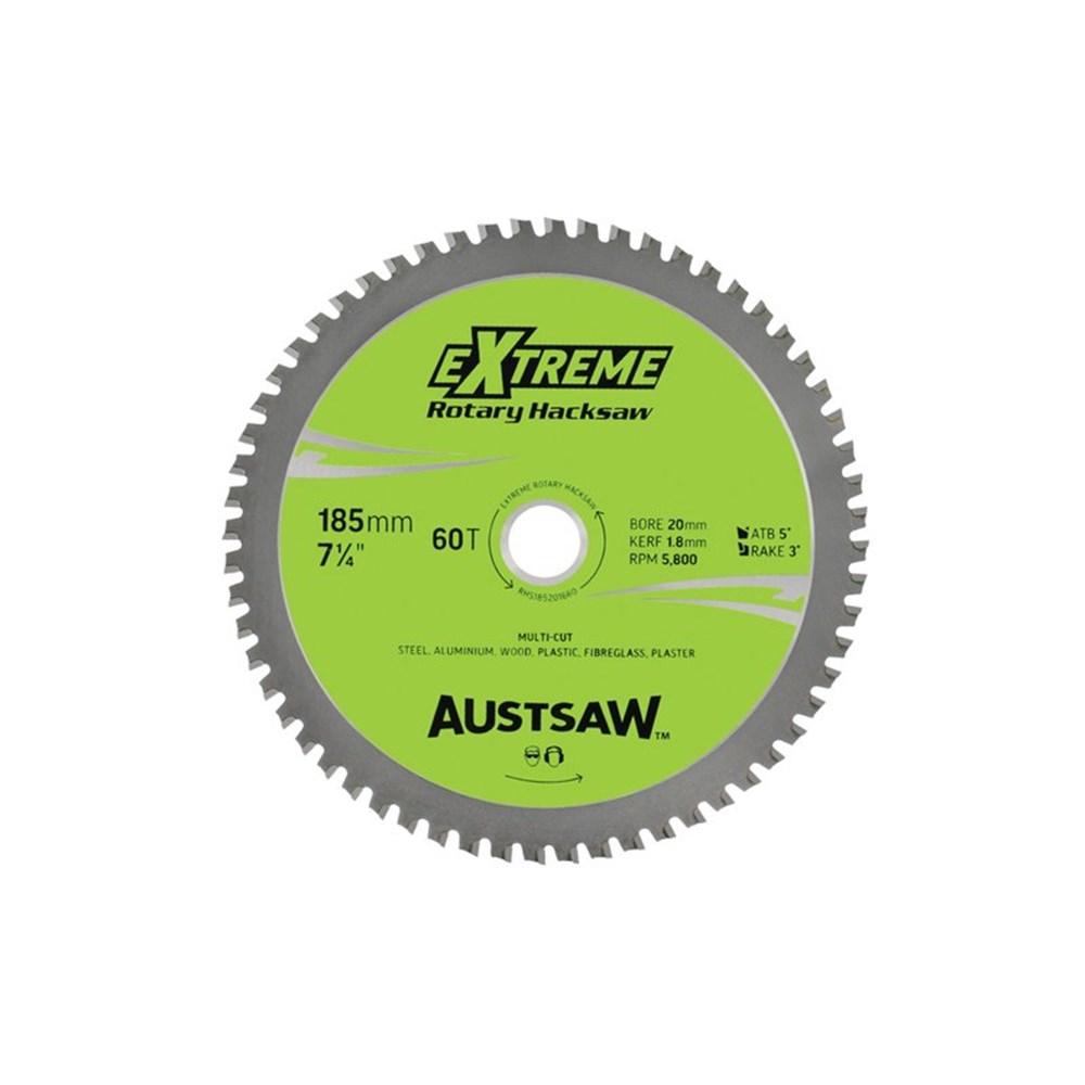 Austsaw - 185mm (7in) Rotary Hacksaw Blade - 20/16mm Bore - 60 Teeth