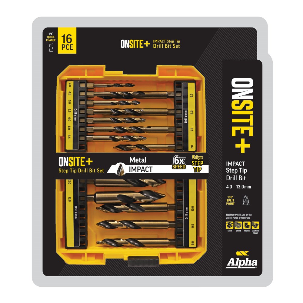 16 Piece | Onsite Plus Impact Step Tip Drill Set